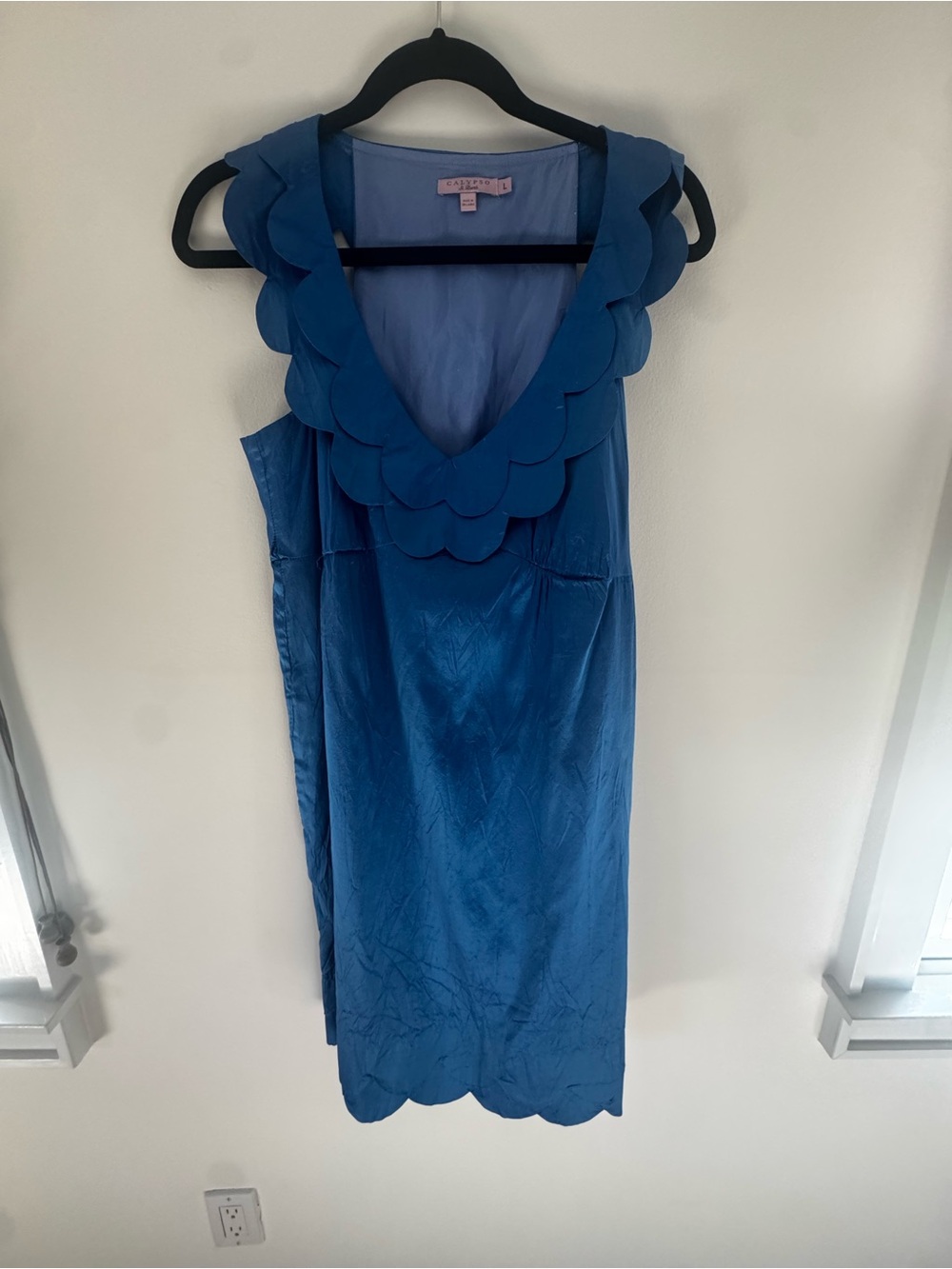 Calypso St. Barth Blue Scallop-Trim Midi Dress